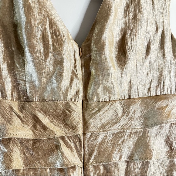 London Times Gold Metallic Tiered Ruffle Cocktail Dress Women’s Size 10 - Picture 9 of 11